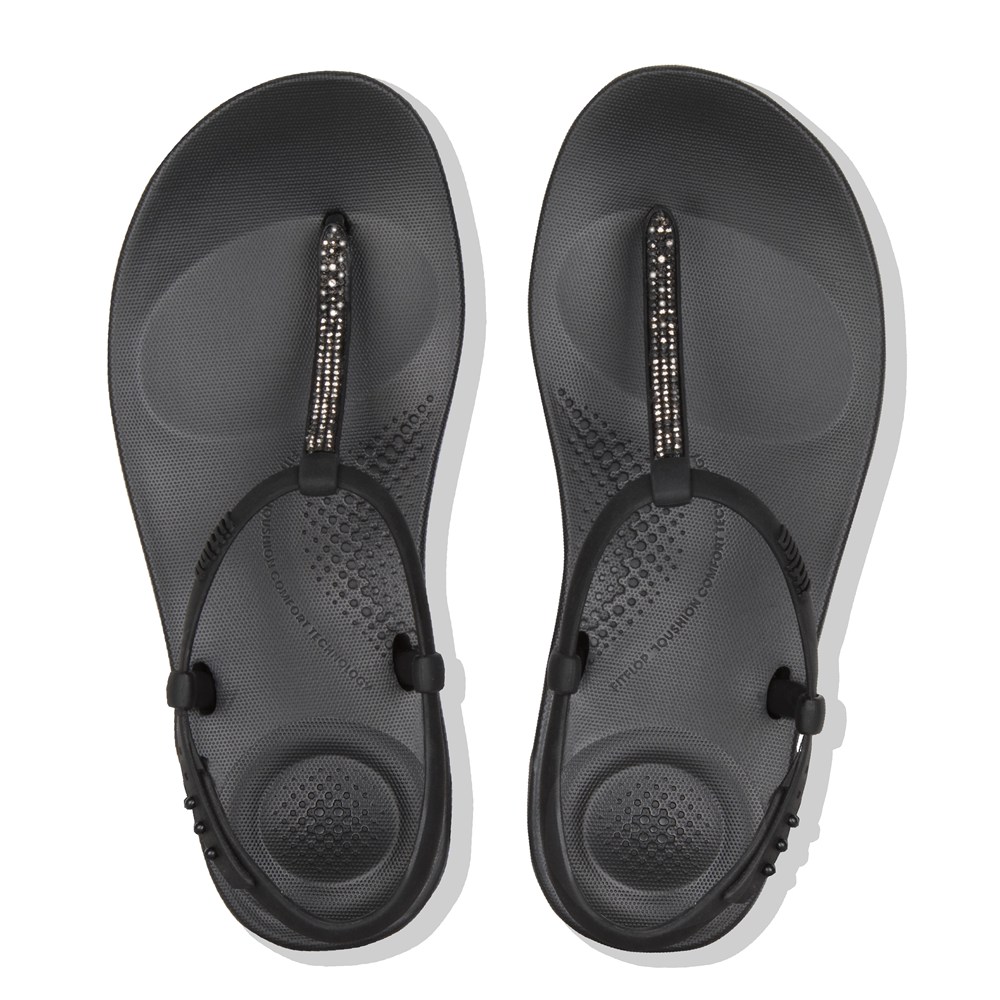 Fitflop Womens Sandals - Iqushion Splash Sparkle Back-strap - Black - 467-DYZRGB